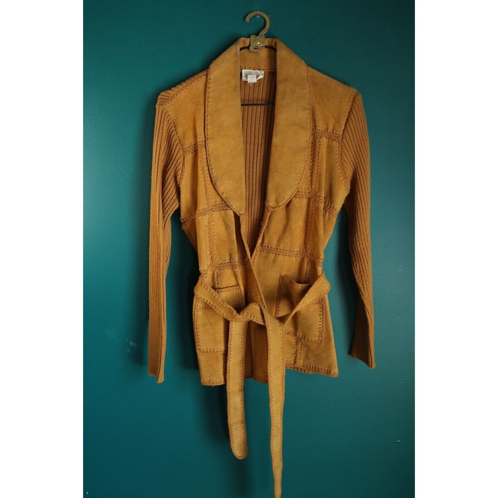 Vintage 70s Exclusive Imports Suede Knit Jacket Belt Patchwork Cowgirl READ